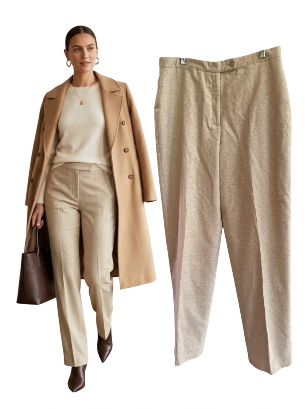 Isabella Bird Wool Silk Blend Pants Cream Ivory Italy Size 14 High Rise Trouser